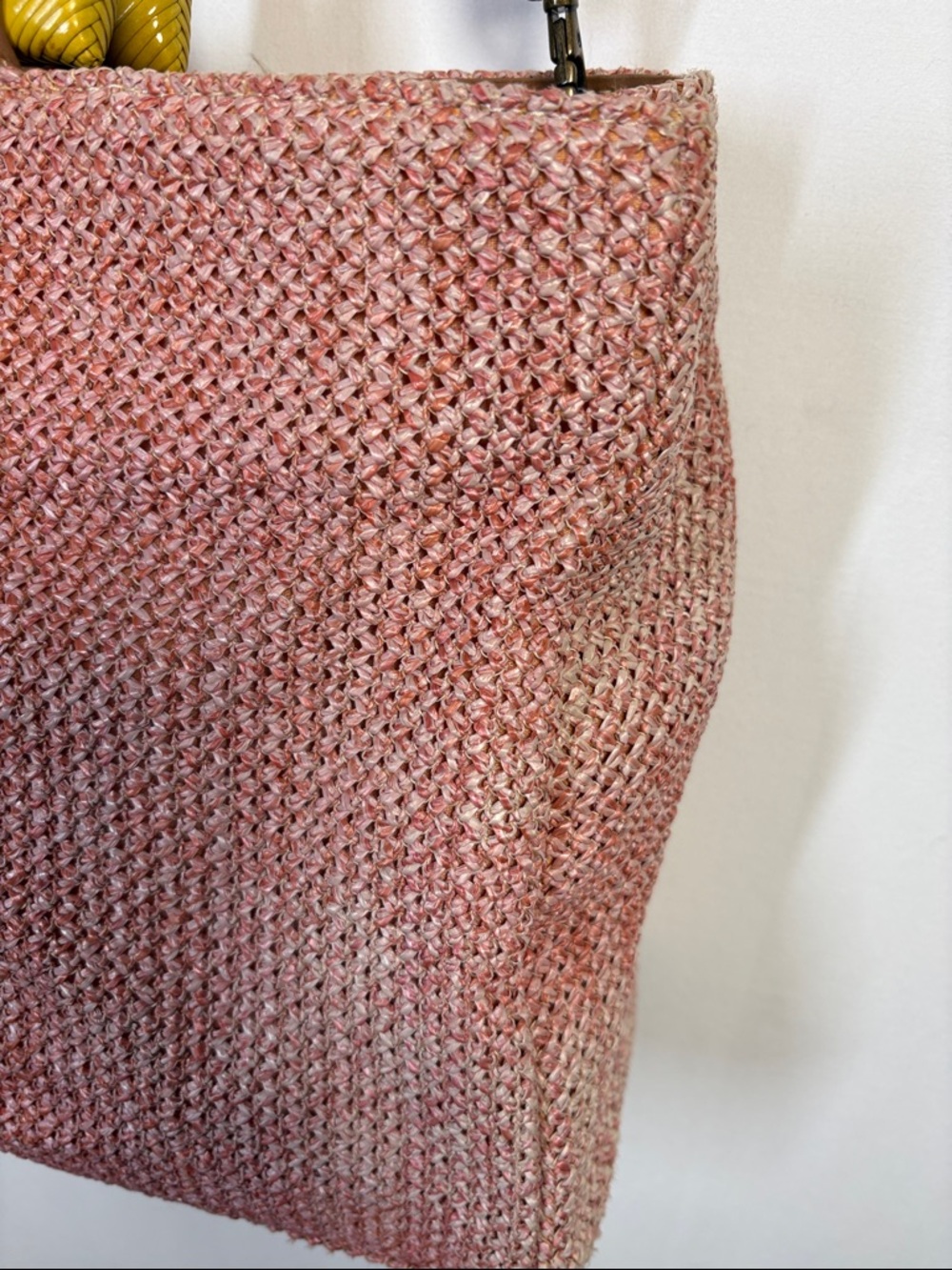 FOSSILCoral Pink Woven Bamboo Top Handle Shoulder Bag 75082 Purse - Picture 4 of 8